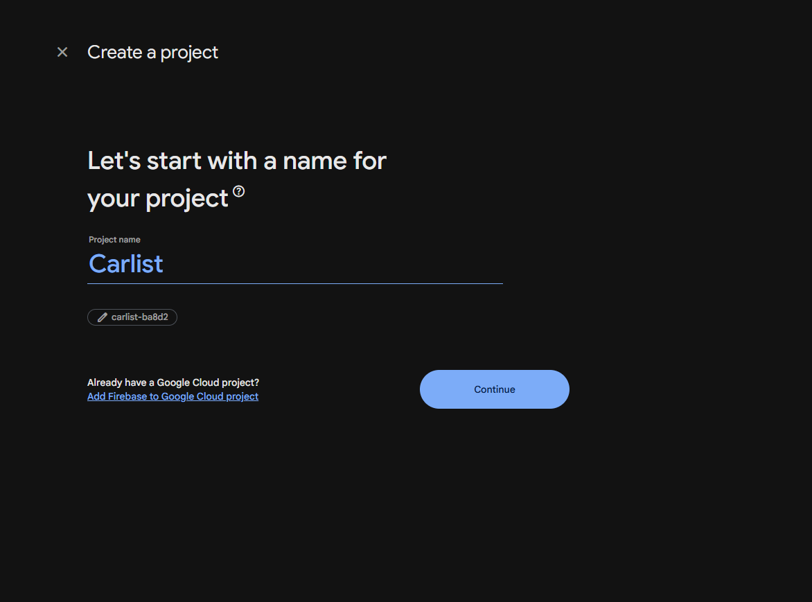 Firebase Create Project