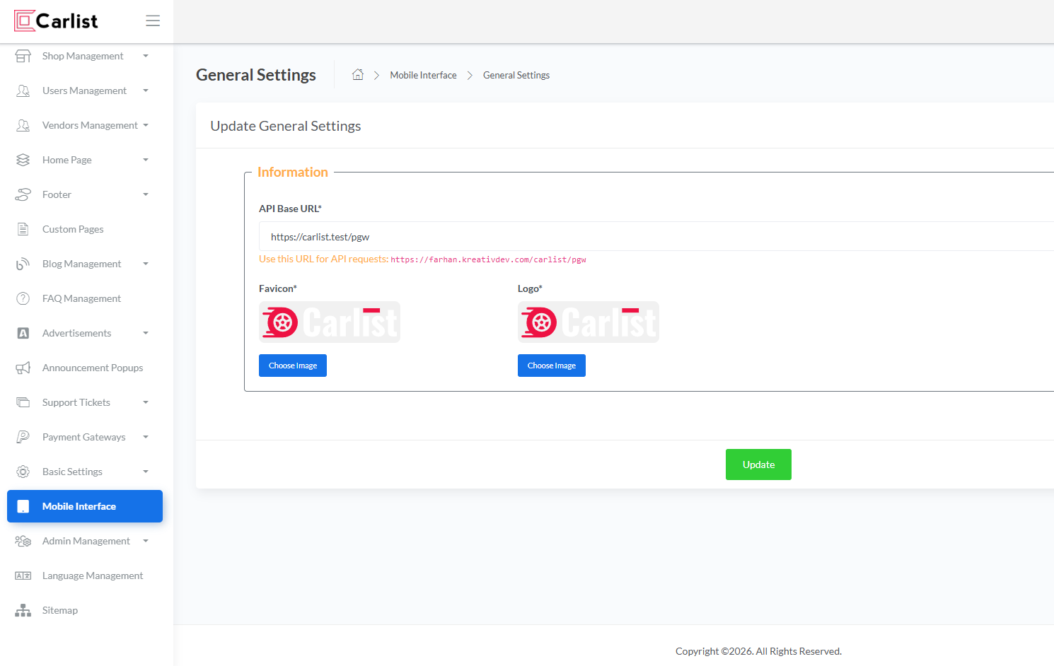 Mobile Interface - General Settings