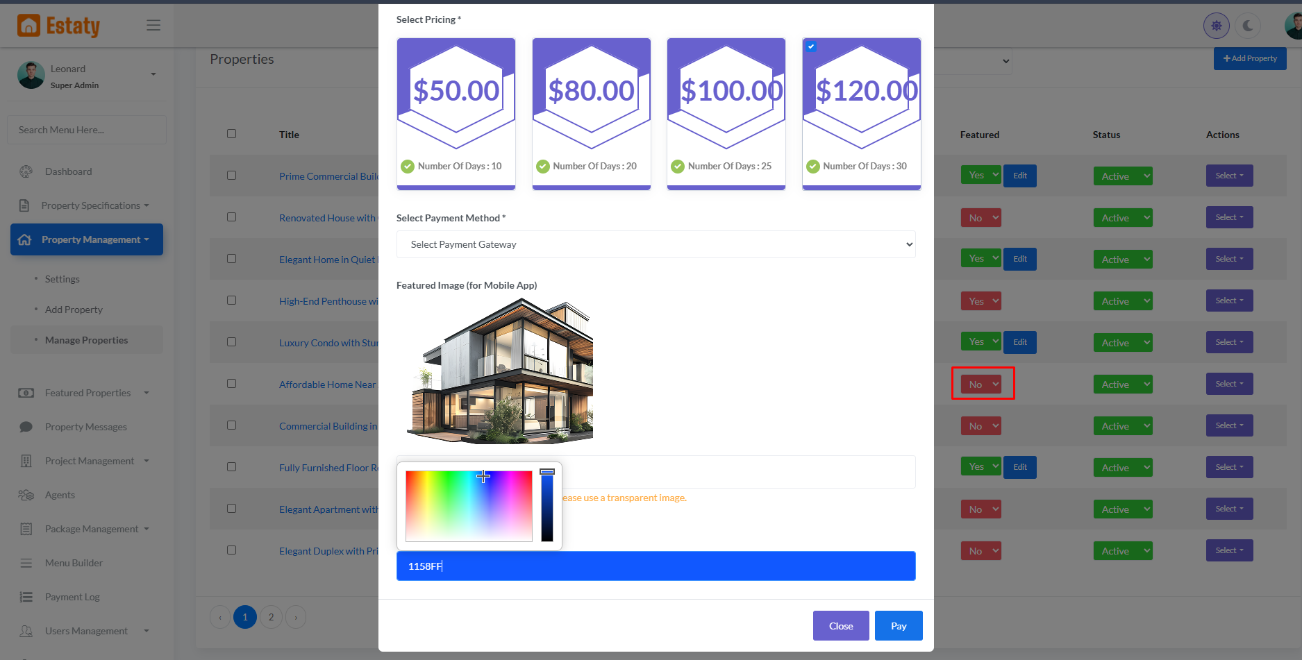 Mobile Interface - Featured List Slider Settings