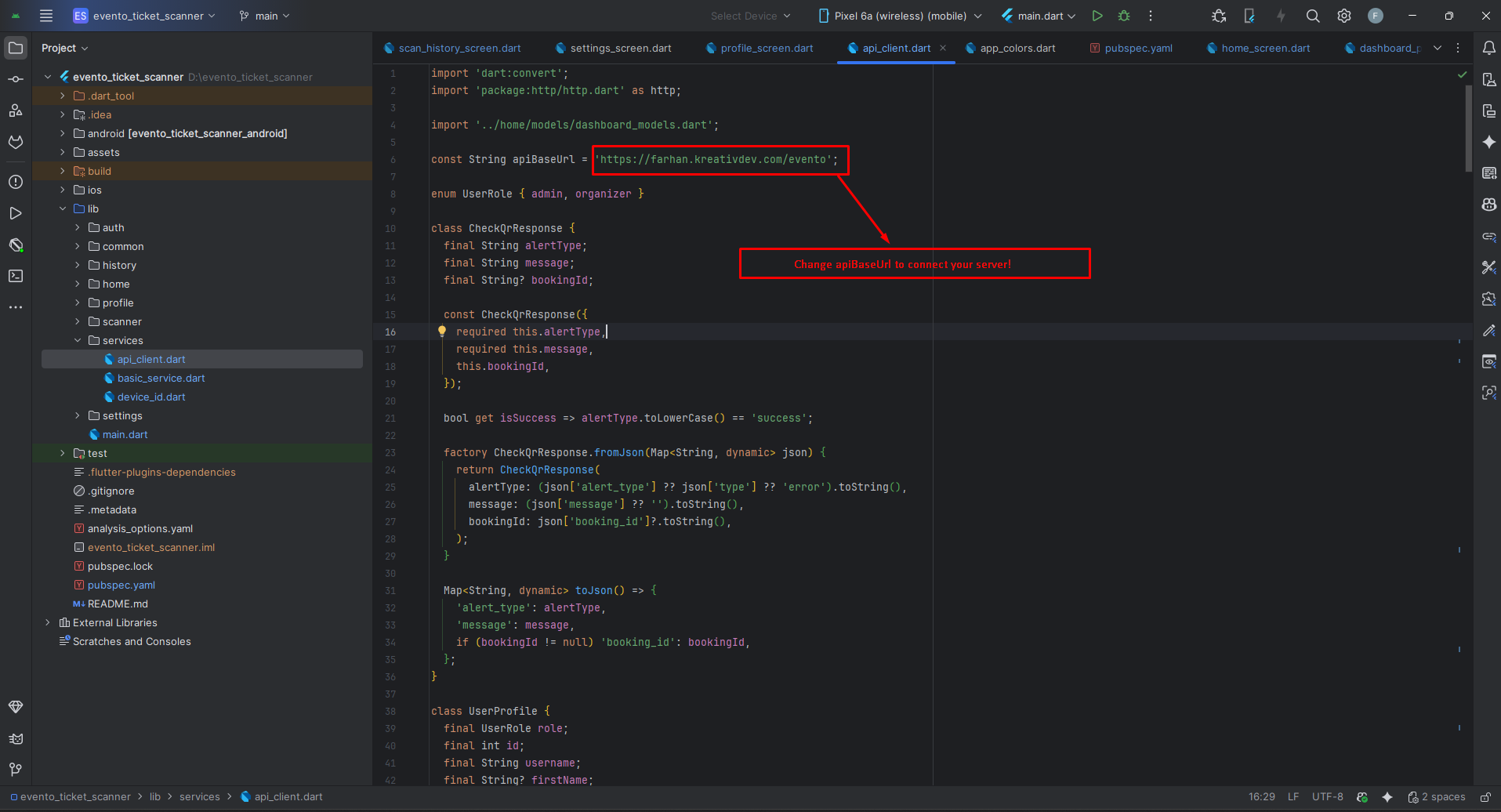 Change API URL in urls.dart